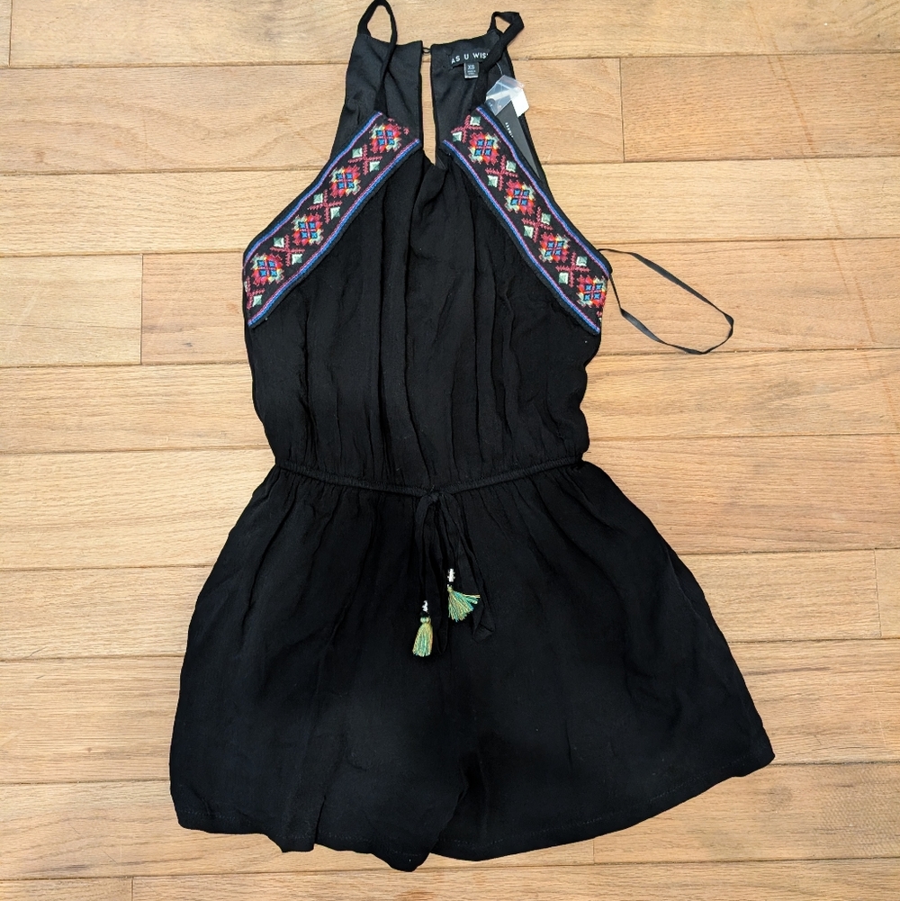 Nwt Women's As U Wish Black Sleeveless Romper Size Extra Small